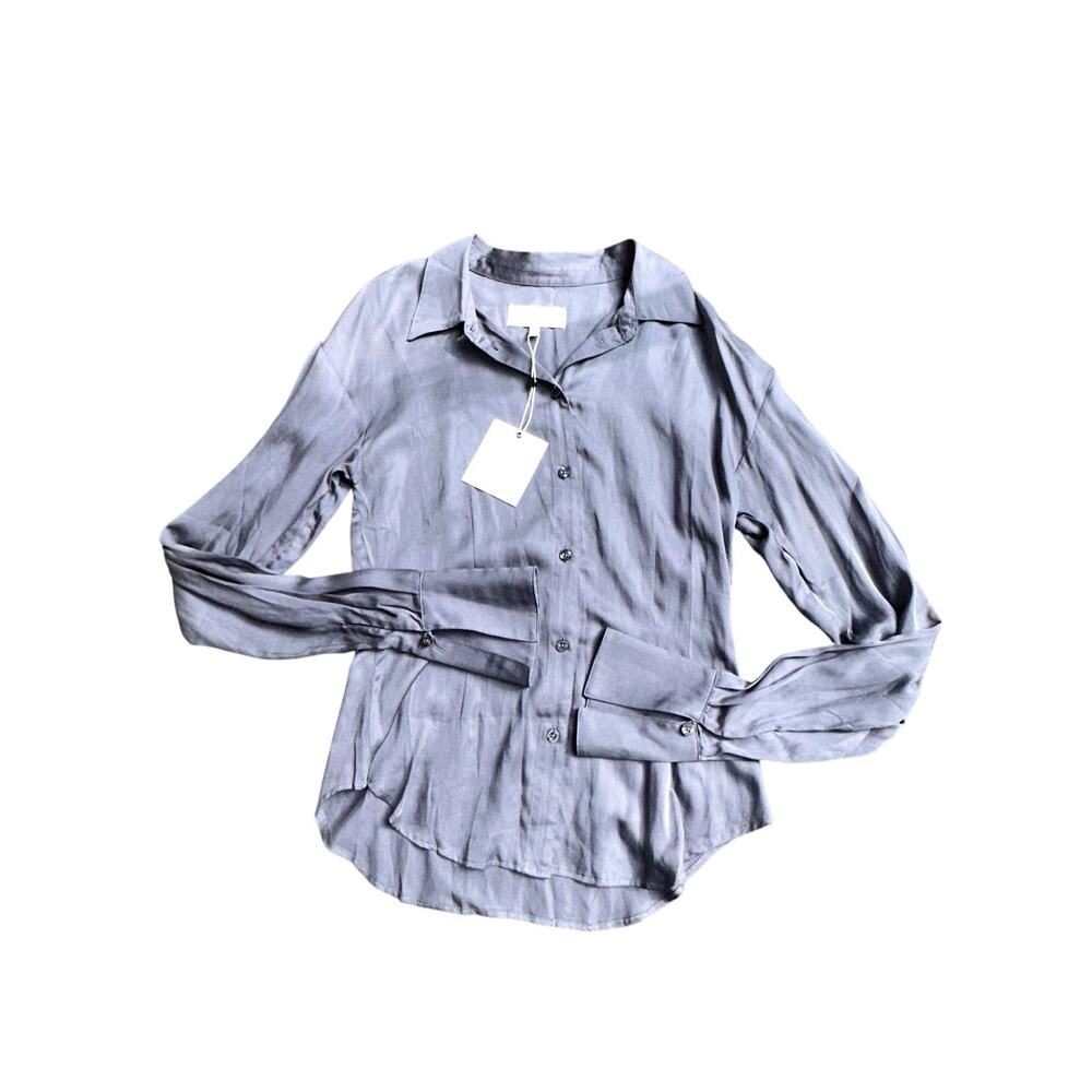 L'Academie Slate Blue Tencel Button Down Shirt Blouse Size S NWT